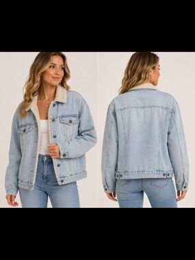 Ashley Vintage Charm Light Blue Denim Jacket with Sherpa Lining